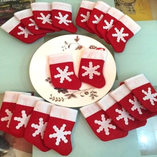 12pcs/lot Christmas New Year Tableware Pocket Christmas Decor Socks Christmas Knife Fork Bag Tableware Cutlery Holder