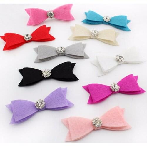 20pcs/ lot ,Handmade non-woven fabrics bowknot with hair clip with rhinestone diamond DIY Apparel hair accessories