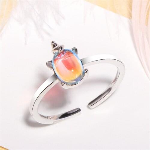 2019 Korean fashion Tibetan sliver animal unicorn moonstone crystal ring adjustable female women jewelry free shipping