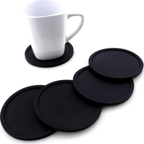 5pcs Silicone Drink Coaster Placemats Thick Cup Mug Glass Bottle Placemats Nonslip Table Cup Mat Safe Pad (Black)