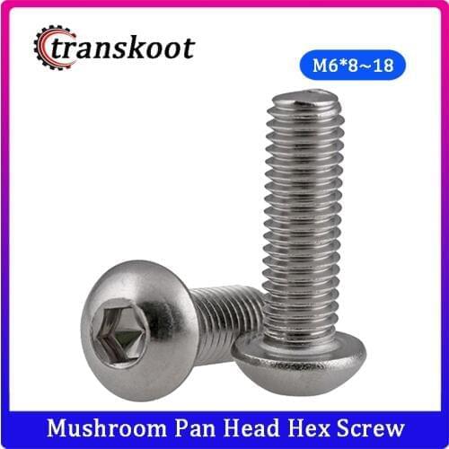 50pcs Stainless Steel Mushroom Pan Head Hex Screw M6, Stainless Steel Round Head Screw M6*8/10/12/14/16/18