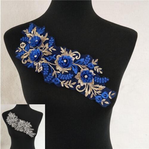 African Lace fabric 2019 High quality Lace 3D flower Laces collar Rhinestone Embroidery Application sewing Dress Accessories