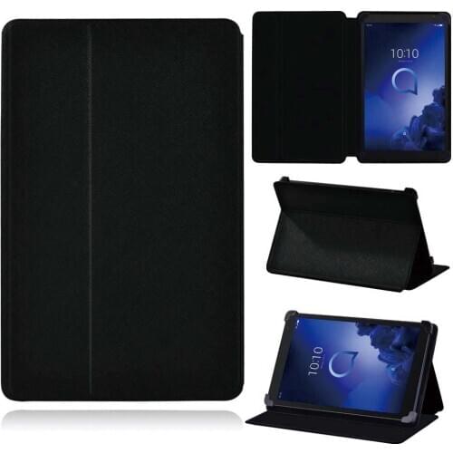 Tablet Case for Alcatel 1T 7 10/3T 8 10/A3 10 Cover Case for 7 Inch/8 Inch/10 Inch Leather Flip Pure Black Protective Shell+pen