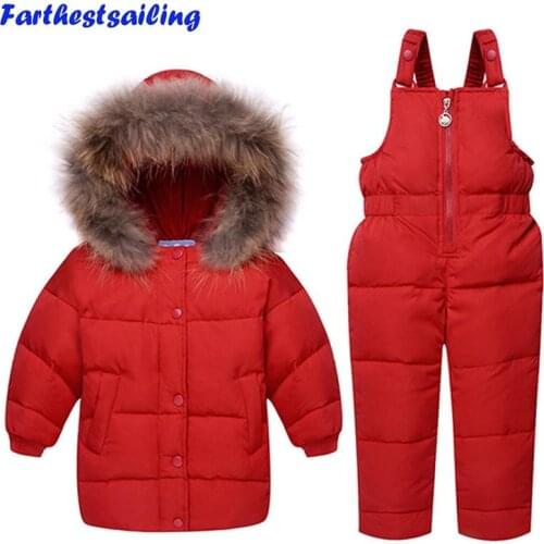 Russian Winter Baby Duck Down Jacket Coats + Jumpsuit Girls Snowsuit Overalls for Boy Kids Snow Outfit Bebe Real Fur Hooded