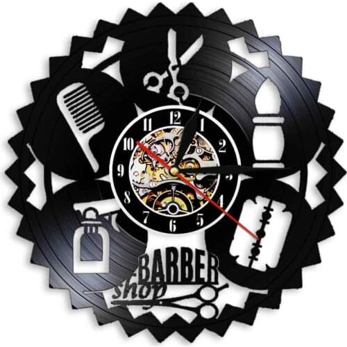 Barber Shop Tools Vintage Wall Clock Scissor Comb Shaving Powder Blade Icon Wall Clock With LED Illumination Chic Hanging Decor
