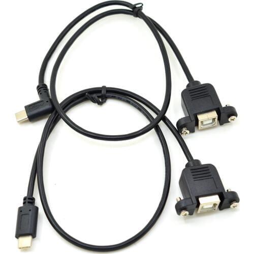 50CM Right Angled USB-C USB 3.1 Type-C Male to USB 2.0 Type B Female Panel Mount Cable 0.5m with screws For Printer Scanner Fax