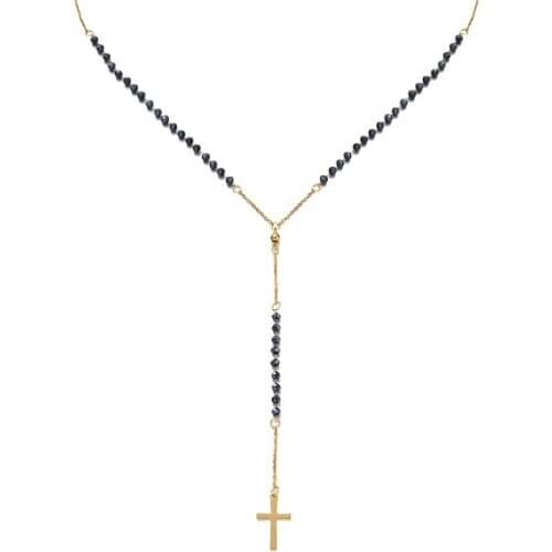 Catholic Stainless Steel Rosary Beads Chain Y Shape Cross Pendant Necklace For Women Men Religious Jewelry