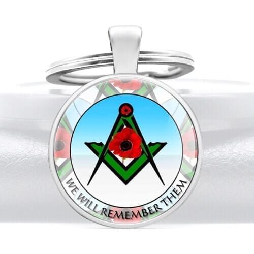 Classic Freemason Flowers Design Pendant Key Chain Quote We Will Remember Them Jewelry Key Rings Gifts