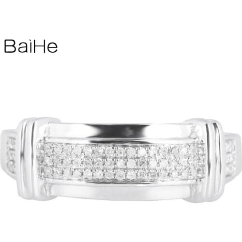 BAIHE Genuine Sterling Silver 925 0.25CT H/SI Round Real Natural Diamonds Wedding Trendy Fine Jewelry кольца Man Ring кольцo