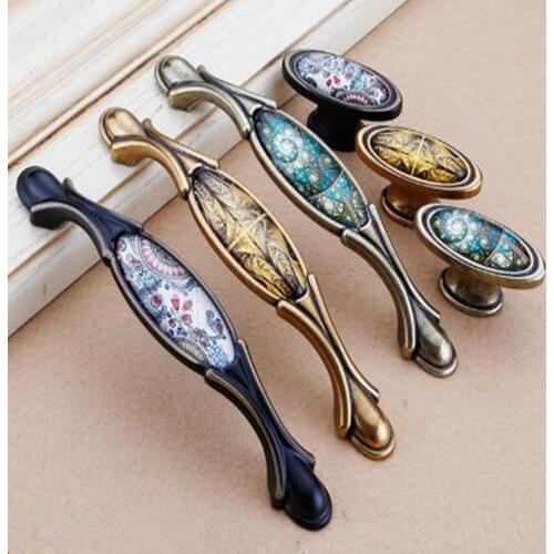 Italy Design ceramic knob Paris Clock antique bronze porcelain handle 38mm retro white round knob