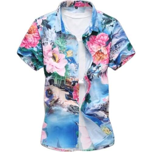 2021 Summer Plus Size Printing slim fashion M-7XL mens short-sleeved shirt flower shirt