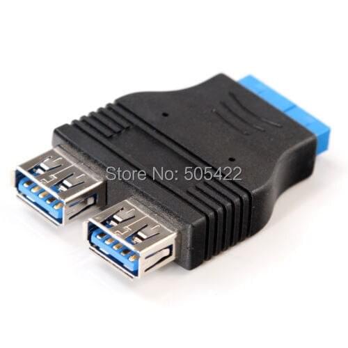 Motherboard 20 Pin Header Female to Dual USB 3.0 Type A-Female Adapter Connector