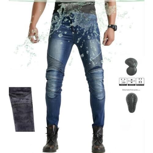 Motorcycle jeans motorcycle riding pants winter plus velvet warm waterproof racing pants with 4 knee pads