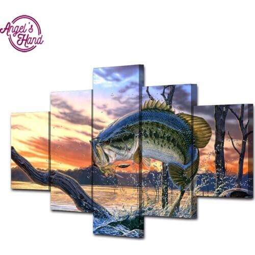 5PCS fish Multi-picture combination DIY Diamond Painting 100% full square drill 5d Embroidery Cross Stitch Home Decoration