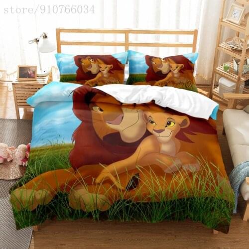 Disney Anime Simba The Lion King 3D Digital Printing Three-Piece Cartoon Duvet Cover Pillowcase Nordic Home Textiles For Gifts