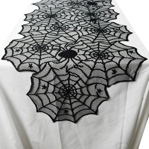 Halloween Spider Tablecloth Black Lace Cobweb Fireplace Cover Table Runner for Home Halloween Event Party Decoration Props