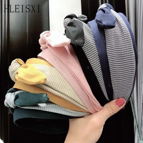 Korean New Headwear Simple Fashion Plaid Rabbit Ear Headband For Women Hairbands Hair Accessories Brand Colorful Female Headband