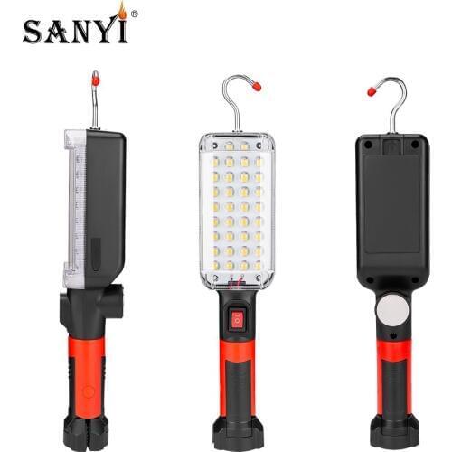 34 LEDs Magnetic Working Light Portable Flashlight USB Rechargeable 18650 Torch Hanging Hook Tent Lantern Auto Repairing Lamp