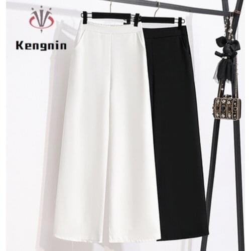 Simple Solid Color Womens Trousers Autumn Loose Plus Size 5XL Female Capris Anklet Pants OL Wide Leg Pants Clothing KN233