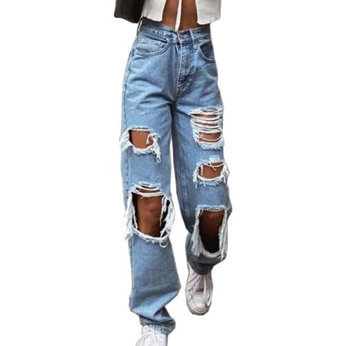 Jeans for Women Fashion Sexy Jeans Casual Pants Big Holes Long Trousers Jeans Ripped Frayed Loose Denim Pants Wide Leg Jeans