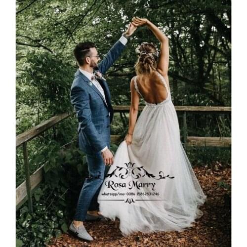 Sexy Backless Country Boho Wedding Dresses A Line Vintage Lace Tulle Greek Style Plus Size Beach Vestido De Novia For Brides