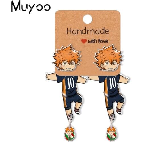 2021 New Anime Haikyuu Hinata Shoyo Yu Nishinoya Tobio Kageyama Love Volleyball Epoxy Acrylic Earrings Handcraft Stud Earrings