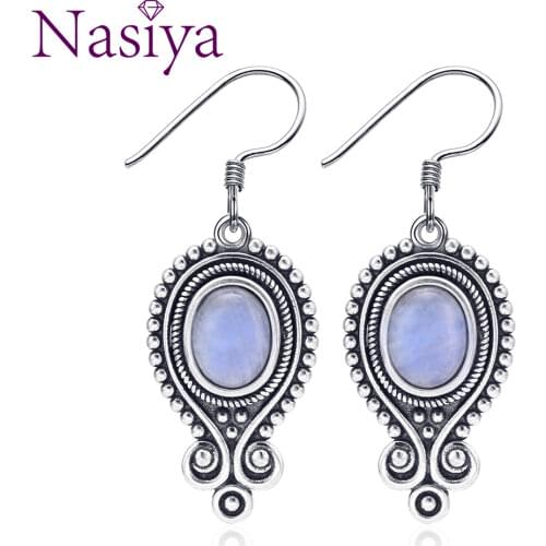 925 Sterling Silver Earrings Oval 7X9MM Natural Moonstone Poscia Style Vintage Jewelry Party Anniversary Gift Wholesale