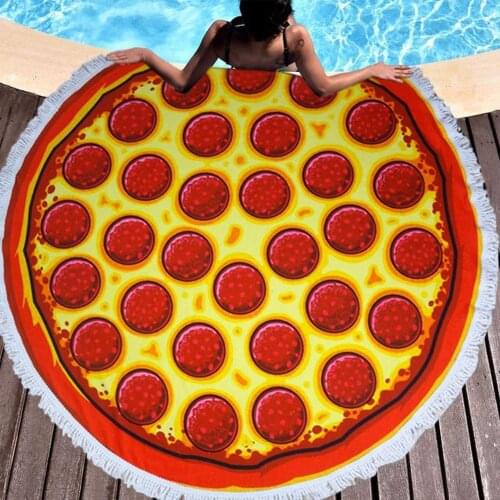 Sand Free Beach Towels Round Chiffon Towel 3D Print Donut Hamburger French Fries Sausage Pizza Quick Dry Beach Rest Easy Clean