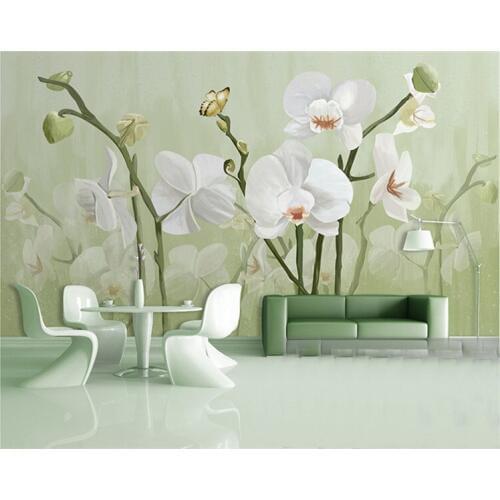 Nordic living room art tile background modern living room phalaenopsis wall decoration 3d wallpaper flower landscape