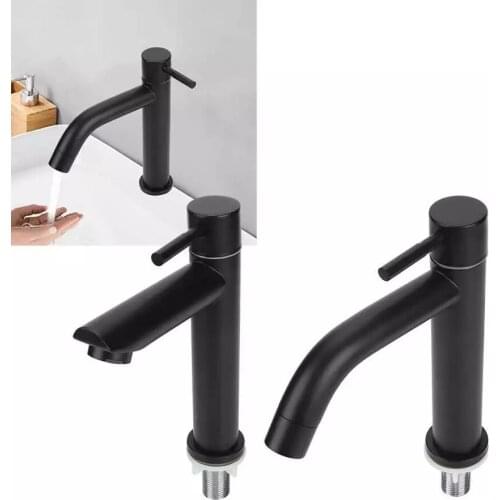 G1/2in Black Kitchen Stainless Steel Washbasin Single Cold Basin Sink Faucet Water Tap for Bathroom Accessory Toilet