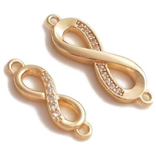 4PCS 8-shape IInfinity Symbol Bracelet Connecting Buckle Inlaid with Zircon for Jewelry Making 14k Gold Plated DIY Accessories