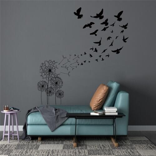 Wall Sticker Dandelion Flying Bird Creative Wall Sticker Exquisite Living Room Stickers Bedroom Background Wall DIY Decoration