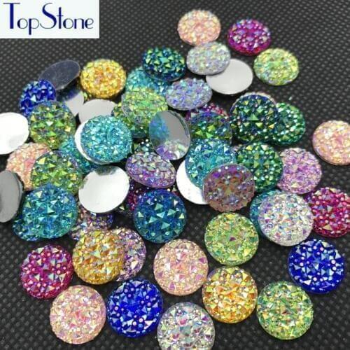 Topstone 10,12,14,16,18mm Round Glitter Faux Resin Rhinestones Multi Colors AB Acrylic Flatback Decoden Kawaii Cabochons