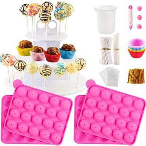 Three-tier Lollipop Cake Display Stand 100ml Silicone Measuring Cup 20 Holes Silicone Lollipop Mold Set Kitchen Baking Tools