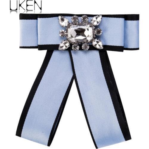 UKEN Fashion Alloy Crystal Brooches Pin Broche Handwork Bow Brooch Women Clothing Collar College Jewelry Accessories