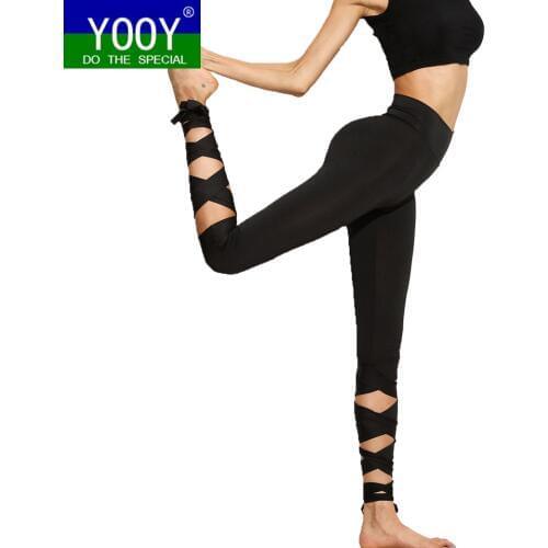 YOOY Women Yoga Pants Sport Leggings Fitness Cross High Waist Ballet Dance Tight Bandage Yoga Cropped Pants Ballerina Sportswear