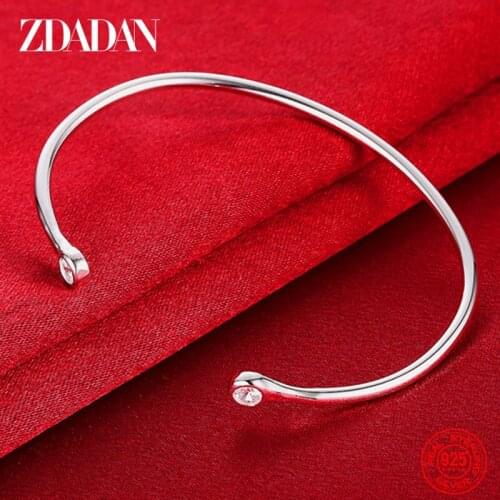 ZDADAN 925 Sterling Silver Open Adjustable Bangle & Bracelet For Women Fashion Wedding Jewelry Gift