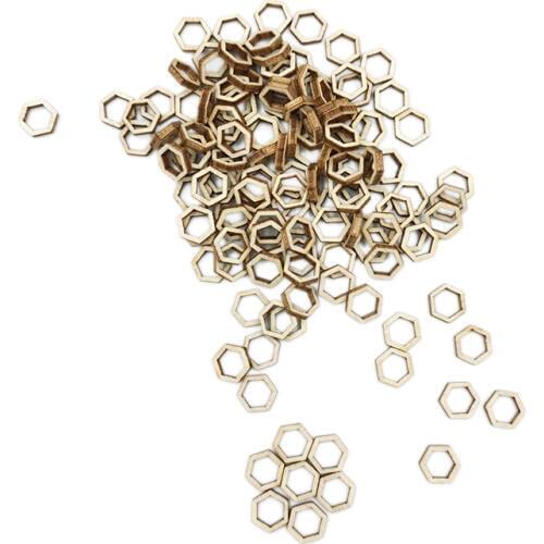 100pcs 20mm Natural Wooden Hollow Flower Square Hexagon Handmade Wooden Crafts Accessory Home Decoration Scrapbookings DIY