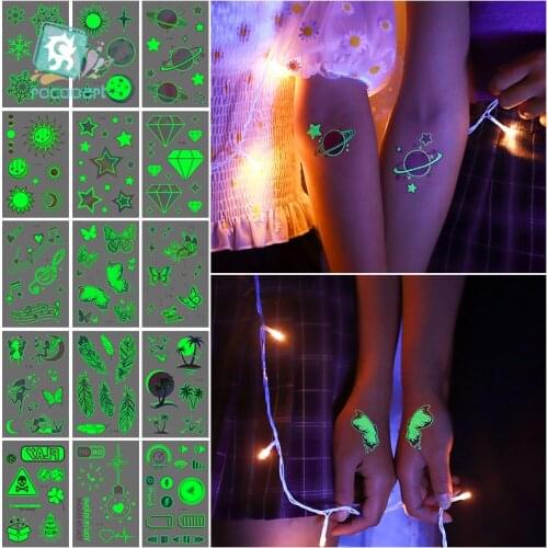 15 kinds Luminous Tattoo Birthday Party Color Snowflake Feather Temporary Body Sticker Disposable Waterproof Tatouage Temporaire