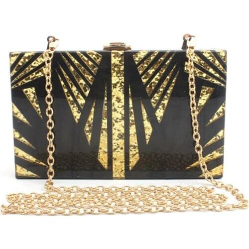2020 Acrylic bling evening clutch bags wedding gold leaves banquet wallets with chain party dinner bags for ladies MN1664