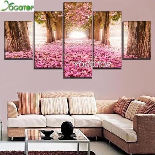 DIY Diamond Painting Alley cherry Blossom Park Sakura Tree Full mosaic Diamant Embroidery Handcraft Kit Decor 5 Piece ML1064