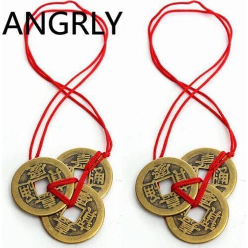 ANGRLY 2bag/6pcs Chinese Feng Shui Coins for Wealth and Success 2 Sets Ancient Money Collection Copper Necklace Art Collection