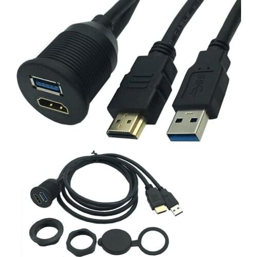Car motorcycle ship dashboard with bracket USB3.0 + HDMI HD male to female waterproof Extension Cable Lead Mounting Panel
