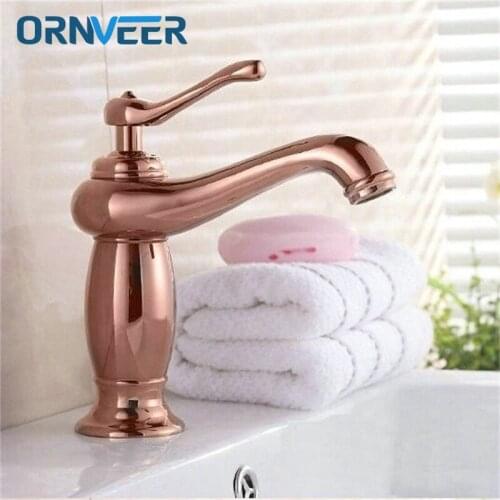 Free Shipping Royal Rose Gold Bathroom Faucet Modern Gold Finish Brass Basin Sink Mixer Tap RG-011