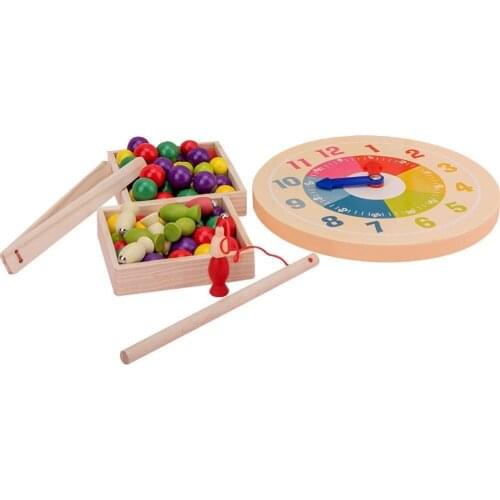 Kids 3 in 1 Magnetic Clock Fishing Clip Beads Training Puzzle Game Early Education Toy Gift
