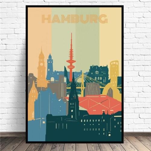 Hamburg City Retro Cityscape Canvas Art Print Wall Poster Living Room Decoration No Frame
