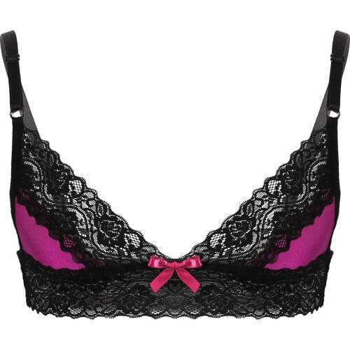 IEFiEL Sexy Mens Gay Erotic Sissy Lingerie Club Bras Tops Parties Spaghetti Straps Floral Lace Trim Wire-free Unlined Bra Tops