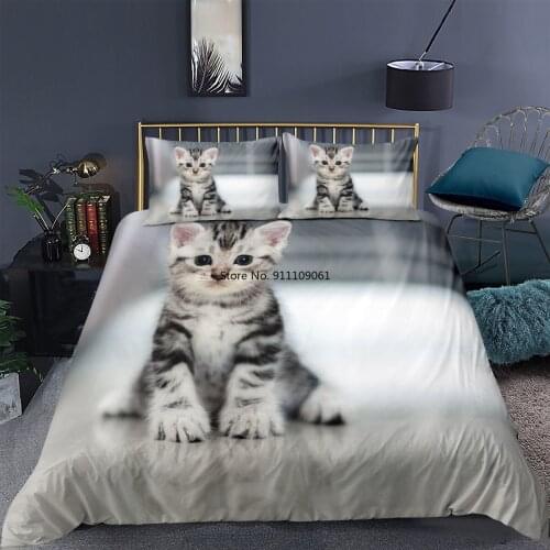 Lovely Children Bedding Set 3D Cat Printed Soft Duvet Cover Pillowcase Bedroom Child Adult Single Twin Queen King Size 2-3Pcs