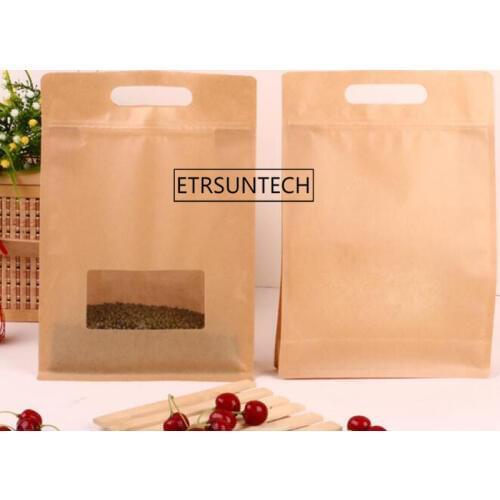 Kraft Paper Clear Window Bag Food Packaging Bags Tea Nut Snack Sealed Large Pouch Package with Handle