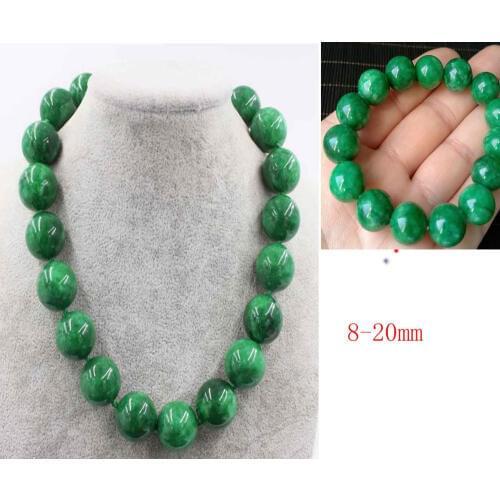 Fine jewelry green jade round 8-20mm necklace 18inch wholesale beads nature formen woman